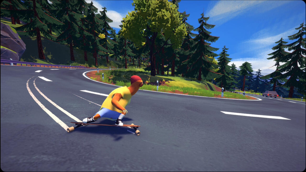 A sloth skates downhill in Driftwood