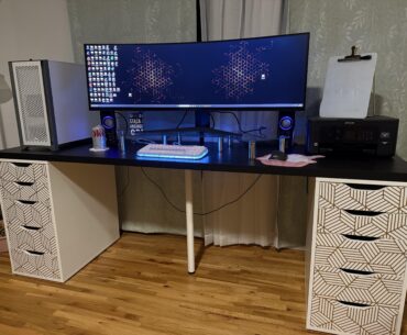 Still a work in progress but I’m happy. Adhesive wallpaper is a cheap/easy way to customize ikea drawers