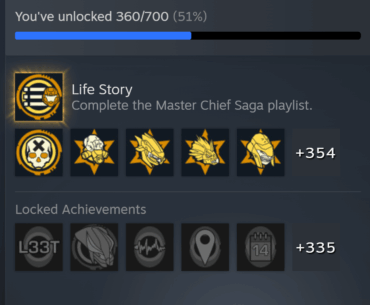 Got Master Chief Collection on Steam after being an Xbox guy for 24 years. It gave me exactly 360 achievements, which i think is a funny coincidence.