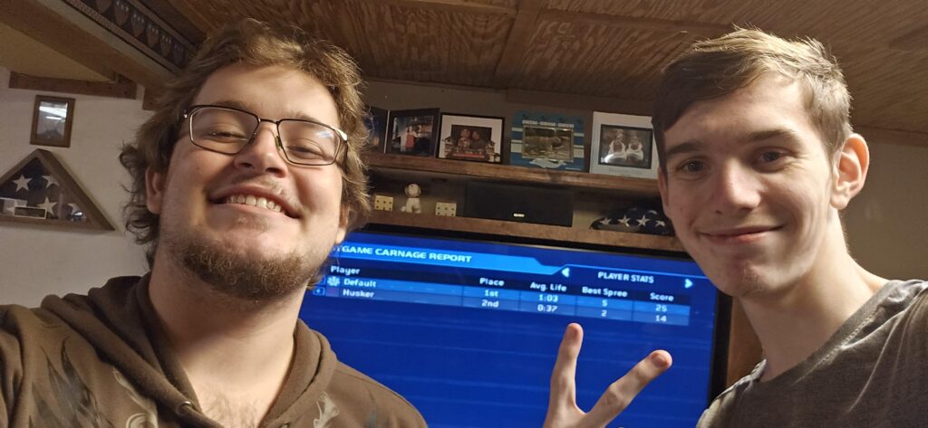 We played Halo 2 split screen for the first time. (I'm on the right and got my ass beat)