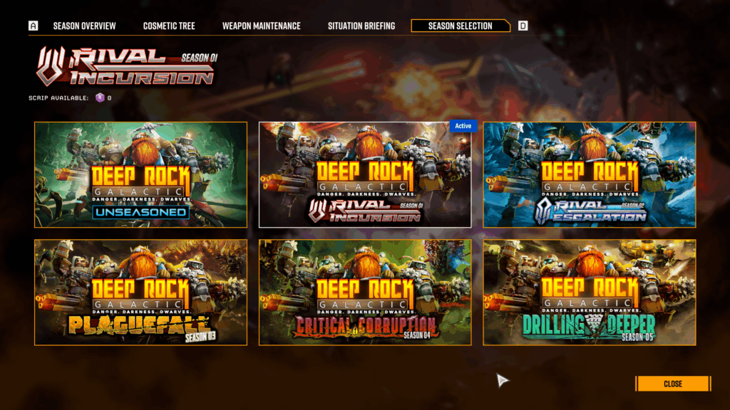 Shoutouts to Deep Rock Galactic for letting you pick which season you want to play