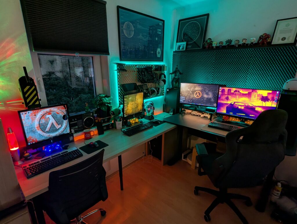 Retro-futuristic corner  - Main rig + twin LAN PCs
