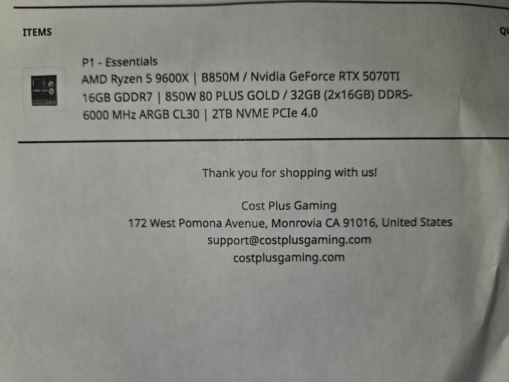 Ordered Cost Plus Gaming P1 - Essentials and received in August, will not power on and boot.