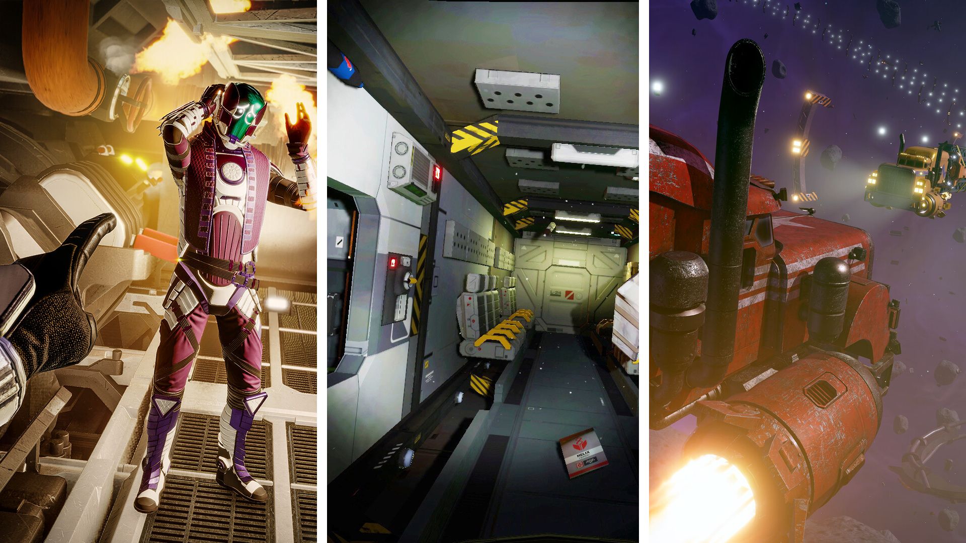 These 10 underrated space games flew under the radar, but they deserve your attention Split image showing three space games: Left - Void Crew, Middle - Hardspace: Shipbreaker, Right - Star Trucker.