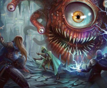 Warriors and wizards battle a D&amp;D Beholder.