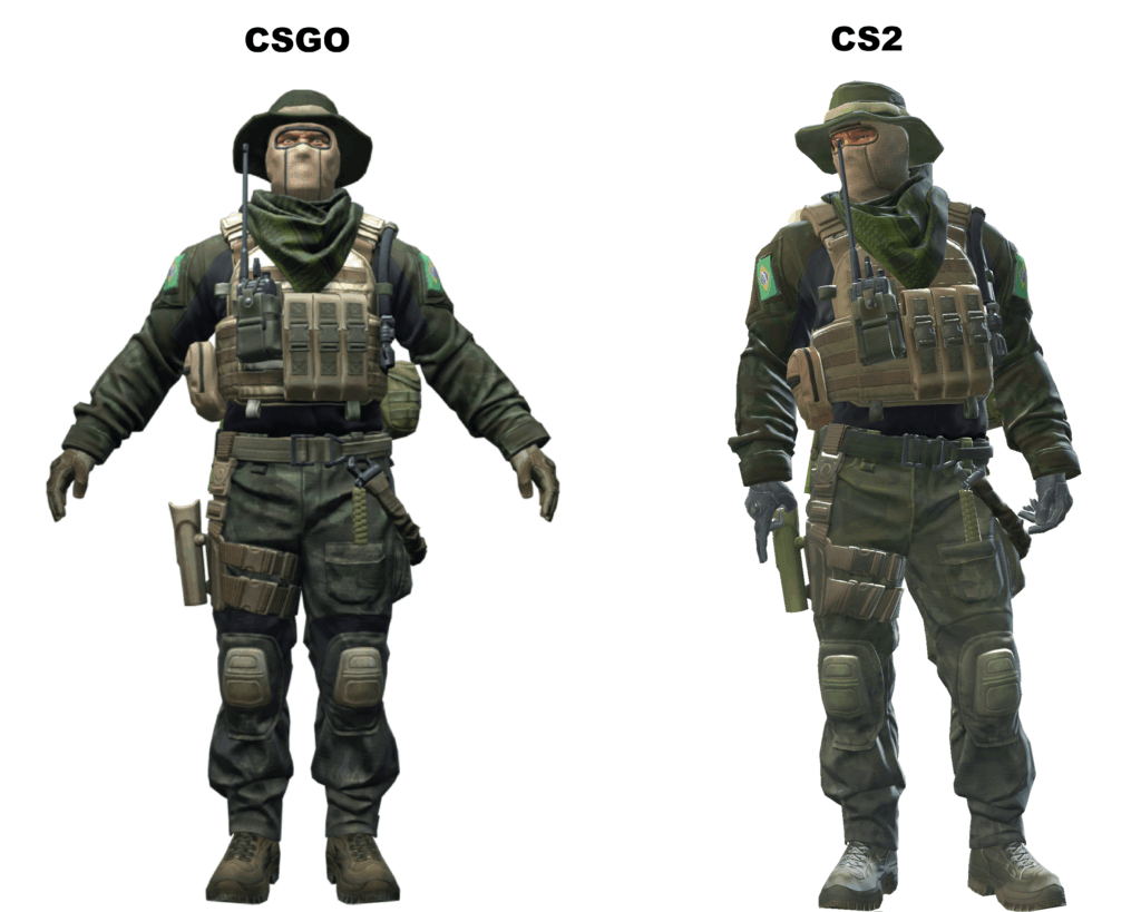 The Brazilian Primeiro Tenente agent's pants texture is wrong in CS2. In CSGO, the pants pattern matched the rest of the uniform, but now in CS2, it's using an incorrect texture with the wrong pattern.