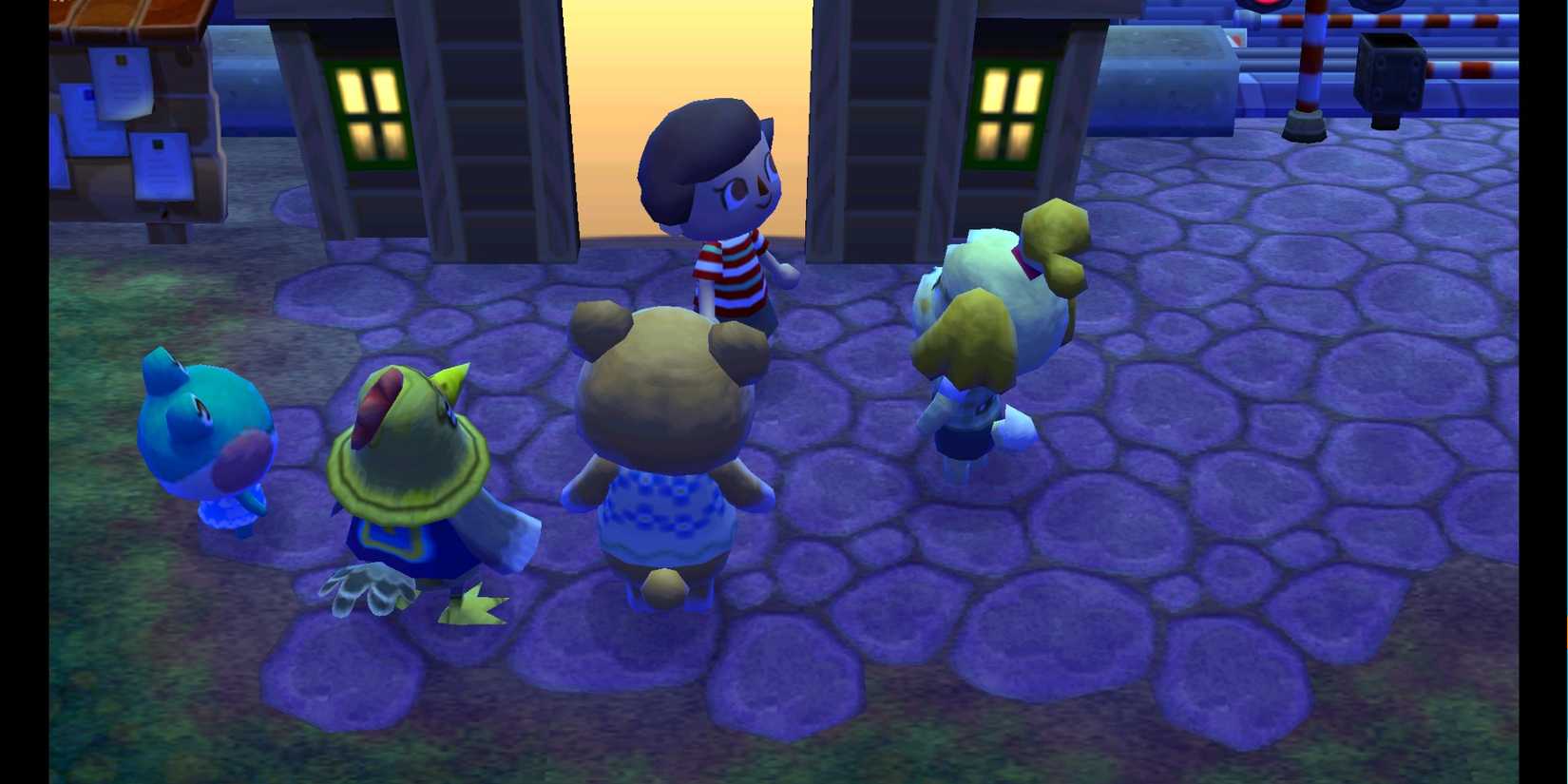 Animal Crossing New Leaf Screenshot, with the player entering their town at night.