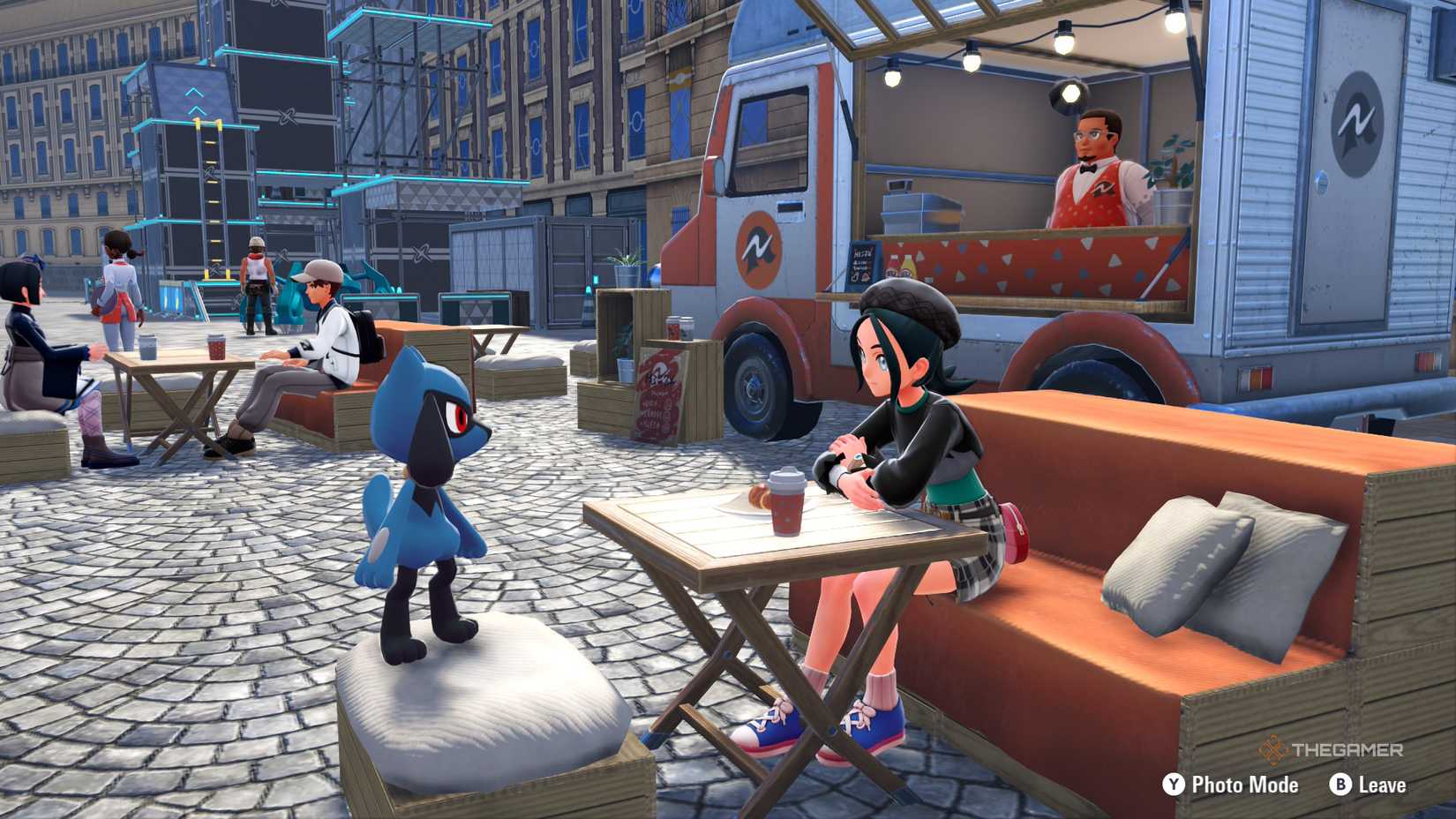 At a cafe with Riolu in Pokemon Legends Z-A.