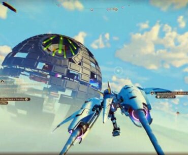 A player flies near a Death Star being built.