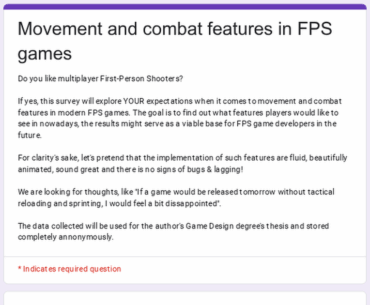 FPS game questionnaire