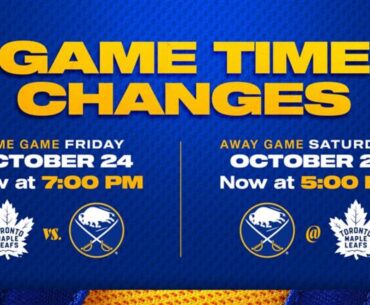 NHL announces time changes for Sabres games on Oct. 24 and 25