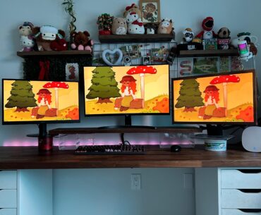 One of my clients cozy setups, monitors held up by candles but at least it looks pretty!