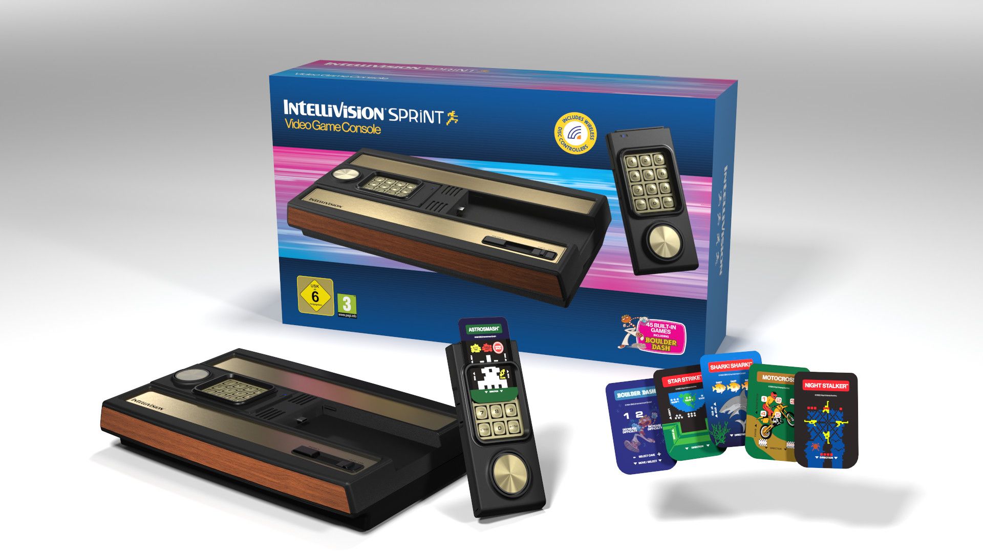 Mattel’s Intellivision was my first ever console in 1981 – and I’m so tempted to buy Atari’s reboot this holiday season Atari Intellivision Sprint console shown with box and game controller overlays