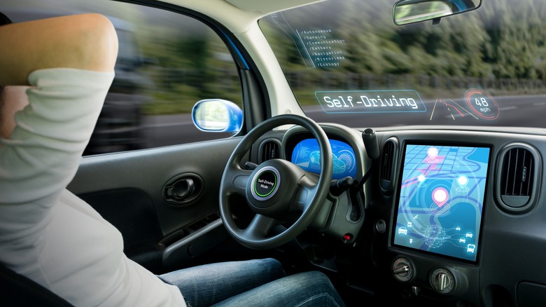 Hands-free driving in a self-driving car.
