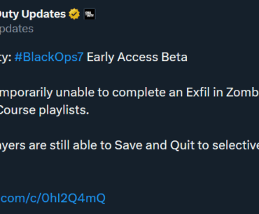 "Players are temporarily unable to complete an Exfil in Zombies Survival and Training Course playlists."