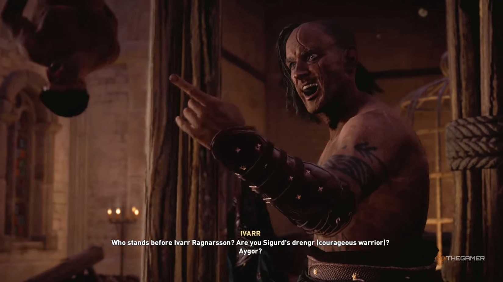 Ivarr the boneless pointing in Assassins Creed Valhalla.