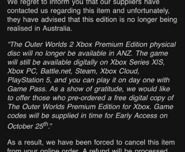 The Outer Worlds Physical Edition Cancelled in ANZ