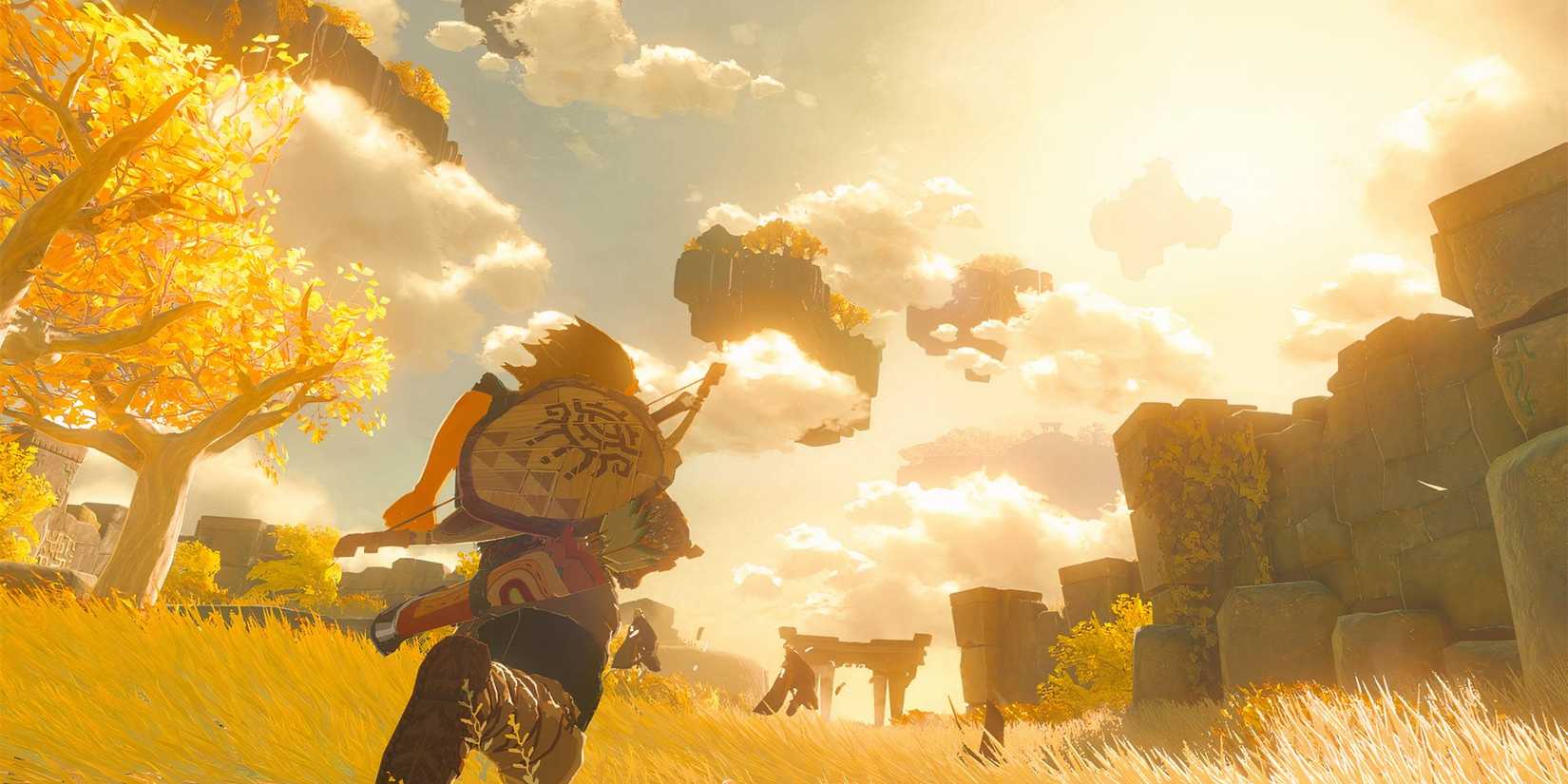 Link running across a floating island in Tears of the Kingdom.