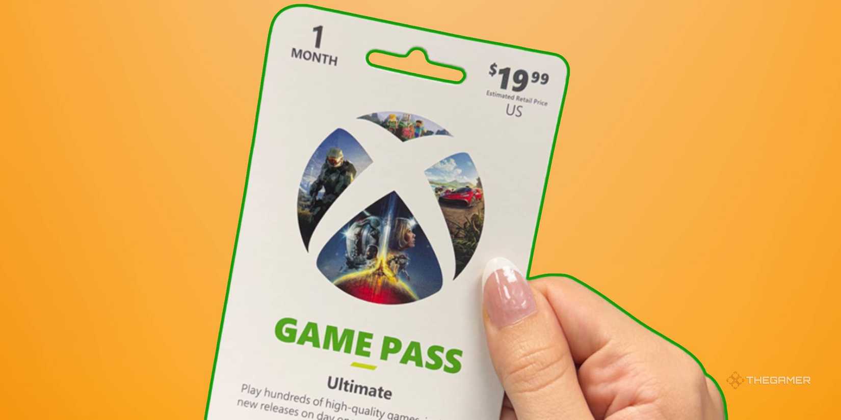 someone holding an xbox game pass ultimate gift card.
