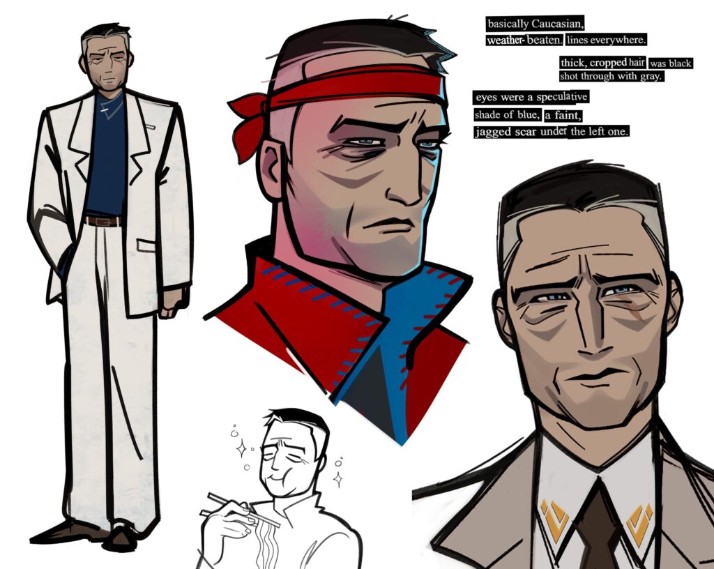 Character design practice with the novel’s description of Takeshi from Altered Carbon