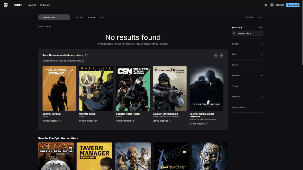 Just found out that if you search for a game that’s not on the Epic Store, it actually shows you other stores where you can get it.