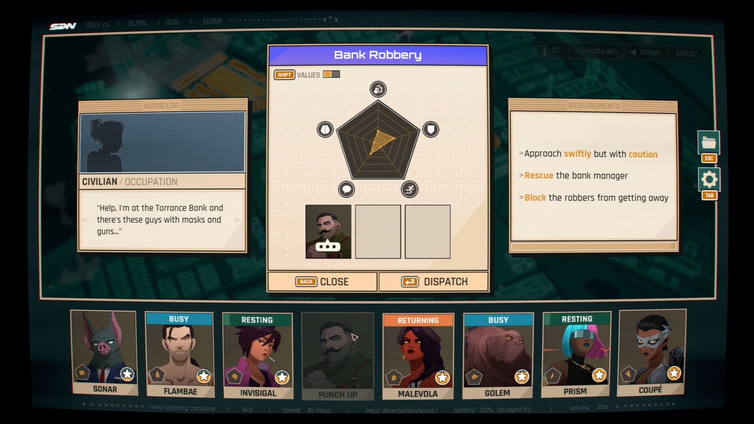 A screenshot from the video game Dispatch.