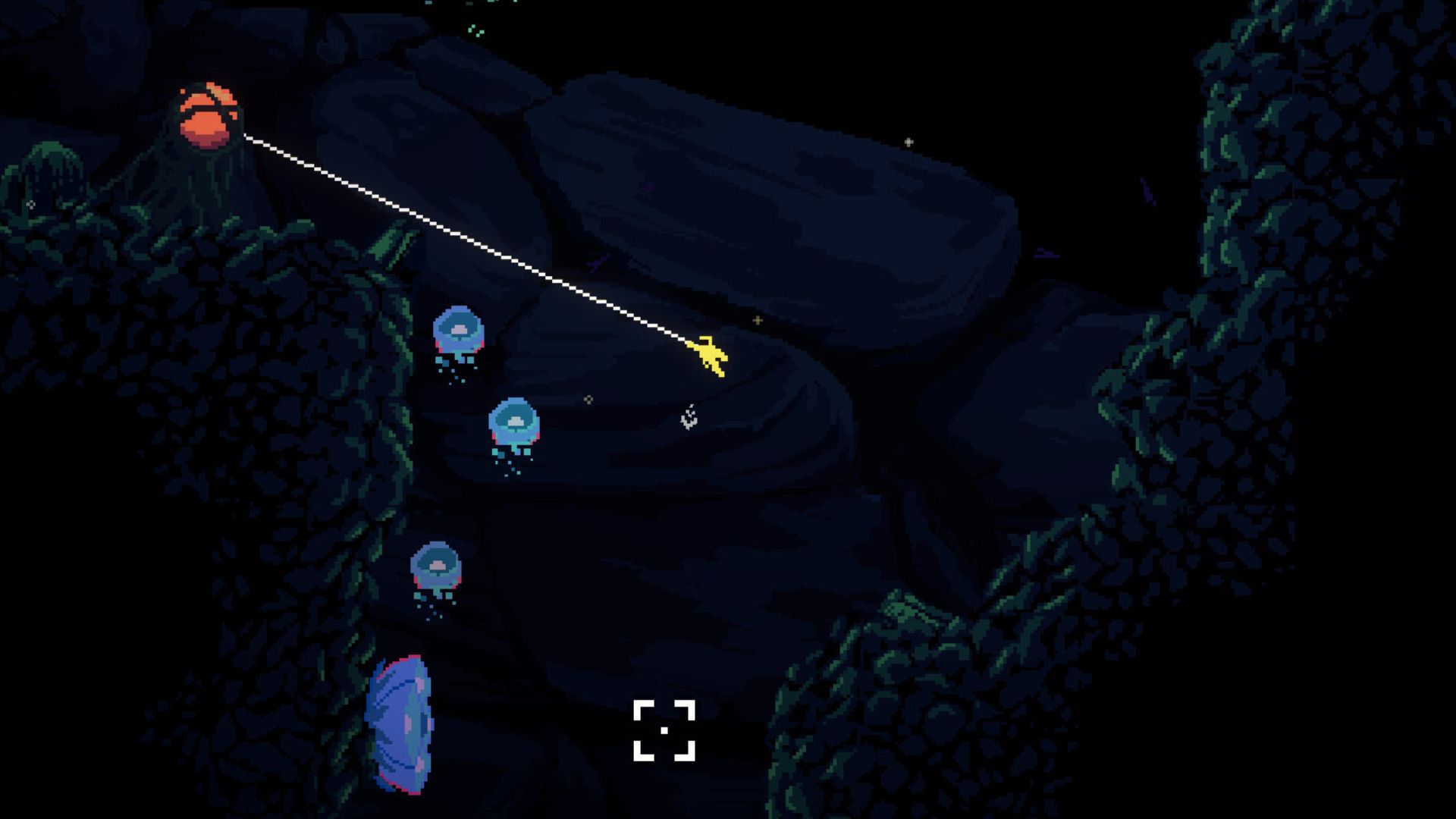 This minimalist platformer’s mouseclick parkour is singlehandedly curing my 2D platformer phobia The player character grapples past a string of jellyfish in This Is No Cave.