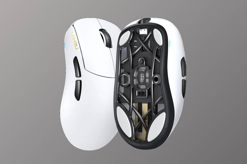 top and bottom of lamzu thorn wireless gaming mouse.