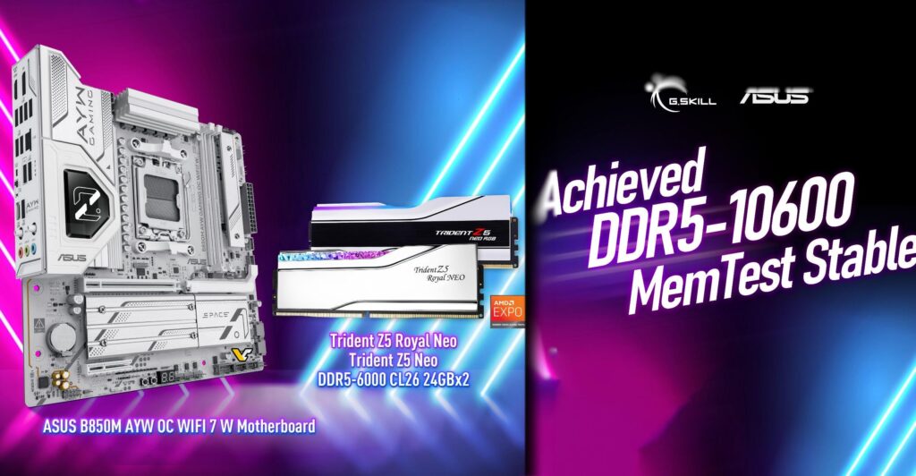 G.Skill DDR5 reaches stable 10,600 MT/s on Ryzen 5 8500G with ASUS B850M‑AYW motherboard