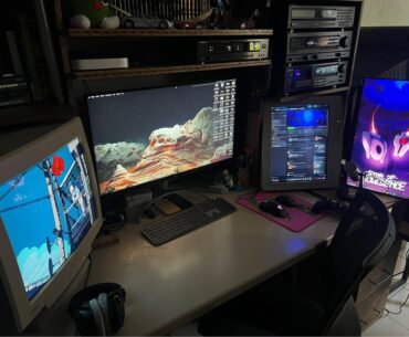 A modest setup with custom-made shelf. And beloved free CRTs. Comfy