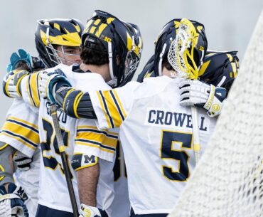 Men's lacrosse team huddle