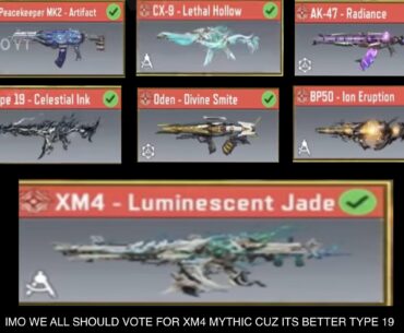 Voting system for returning mythic will consist of these guns / take this info with a pinch of salt / im voting for xm4 which is ( better Type 19 )  !!
