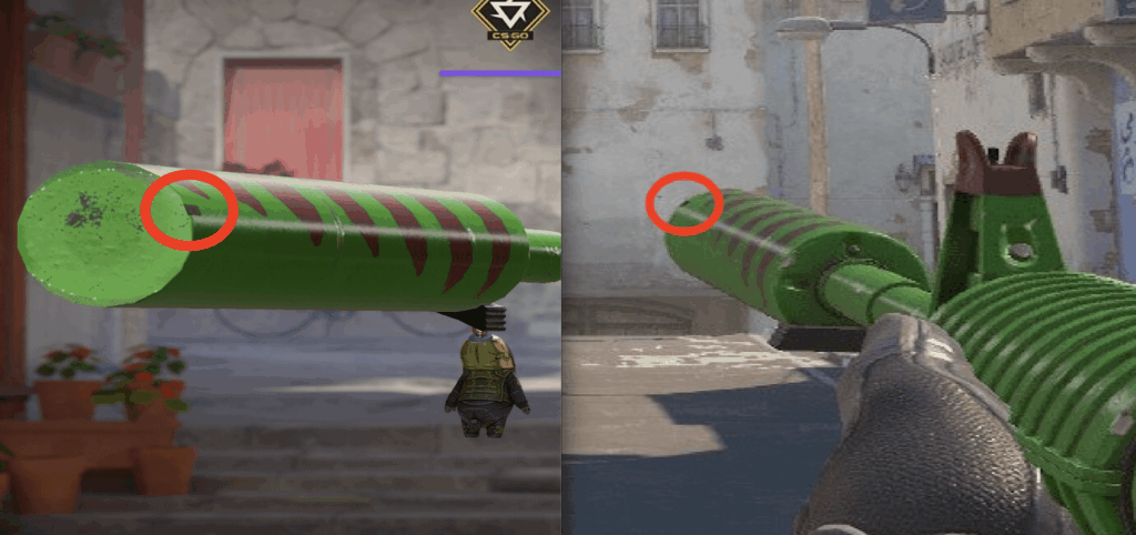 Valve, please fix this set of black pixels on the barrel of the Emphorosaur-S. 😭  It bugs me so much and I can't stop looking at it!!!