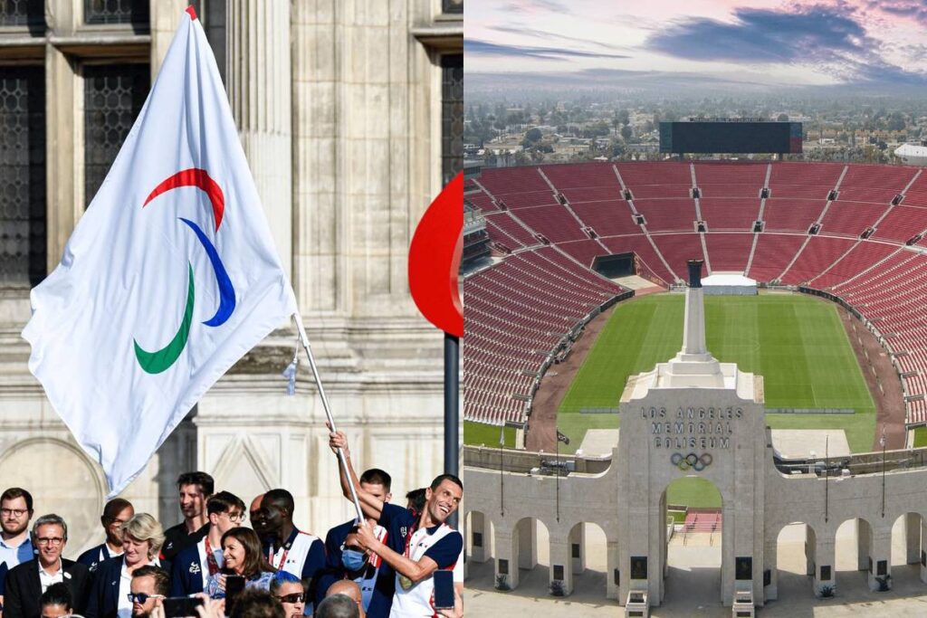 Paralympic flag and Memorial Coliseum