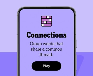 NYT Connections homescreen on a phone, on a purple background