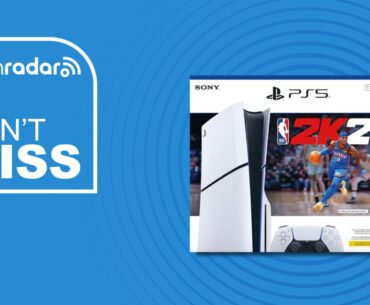 The PS5 NBA 2K26 bundle box against a blue background. Text reads "techradar Don't Miss" in white text.