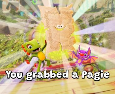 Yooka and Laylee collecting a Paggie, the main collectable of Yooka-Replaylee