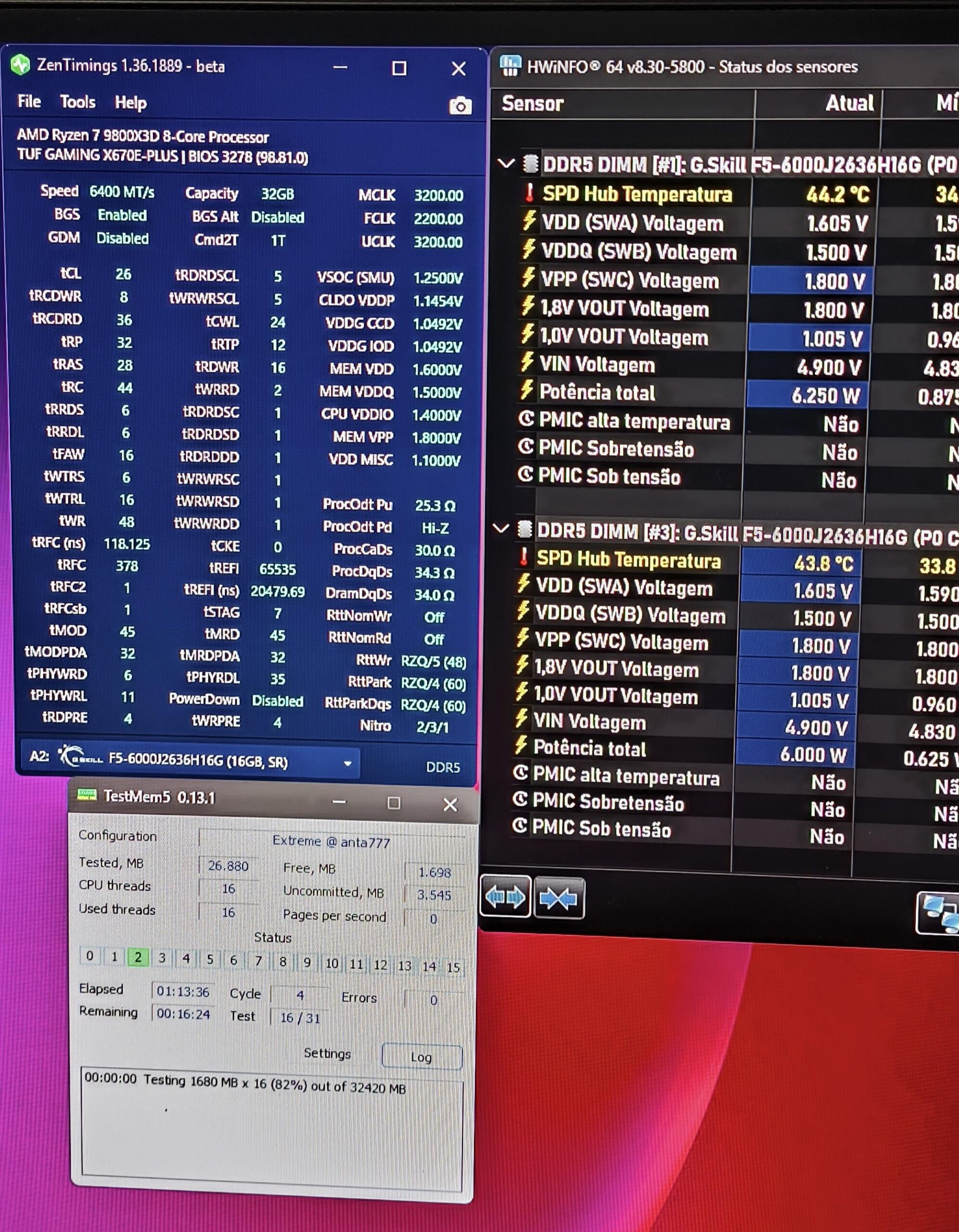 Ryzen 7 9800x3d Overclocked DDR5 6400mts CL26 Memory. Ryzen 7 9800x3d Overclocked DDR5 6400mts CL26 Memory.