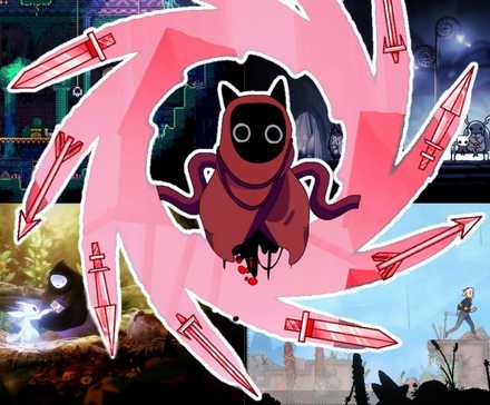 Cozy Metroidvania Image Collage with Images from Animal Well, Hollow Knight, Ori, Magical Delicacy, and Islets