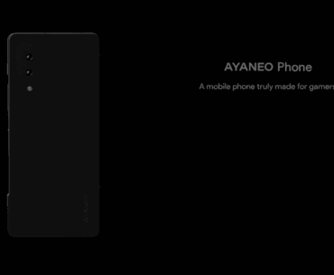 A black AYANEO Phone is shown on a black background with the text AYANEO Phone and A mobile phone truly made for gamers to its right.