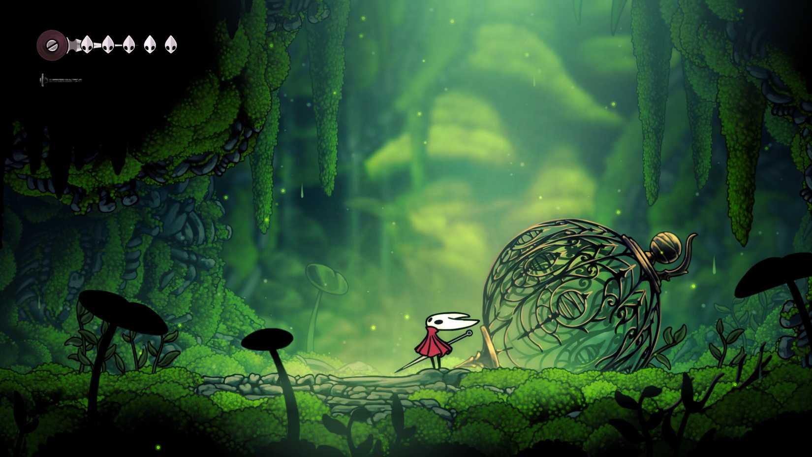 hornet looks up at green moss in hollow knight silksong