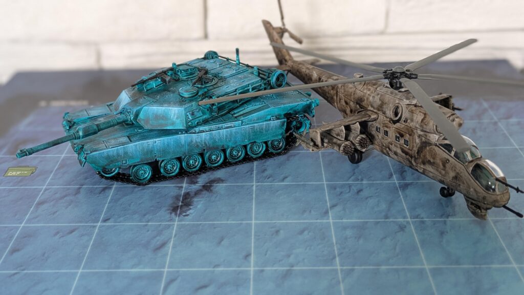The Tank and Hind in the Metal Gear Solid board game were just cardboard tokens... so I built and painted real models instead.