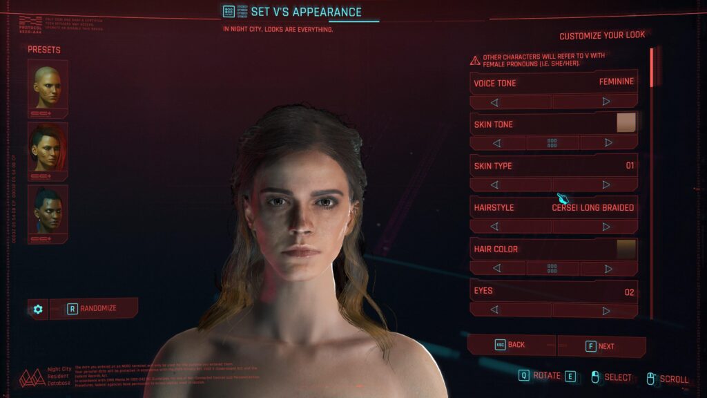 How should I call my V and what should her build be?