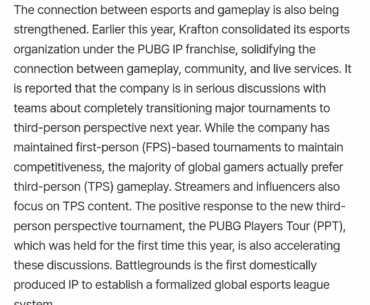 Article excerpt of Krafton discussing intent to move to TPP only next year