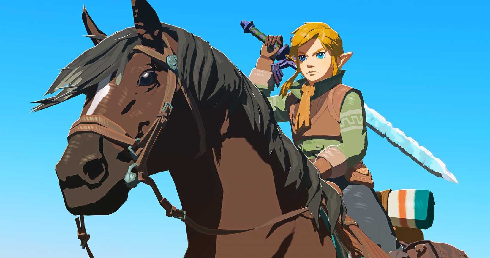 Link riding horse with the master sword in Breath of the Wild-1
