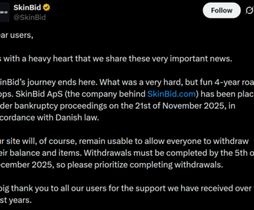 CS2 market SkinBid, owned by ohnePixel and Zipel has declared bankruptcy.