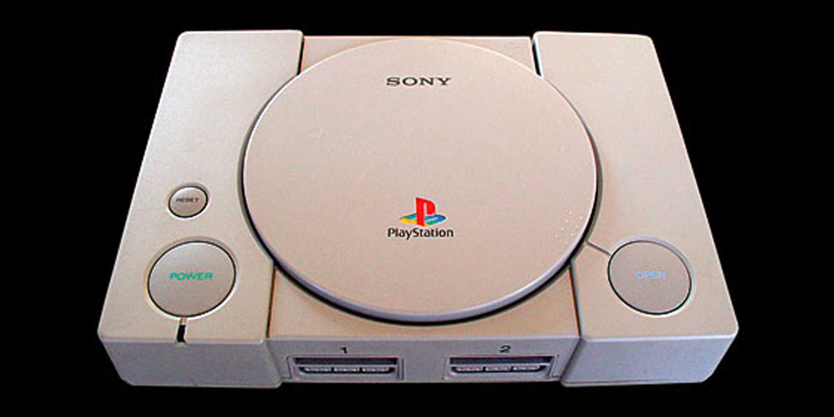 PlayStation 1 console against a black background