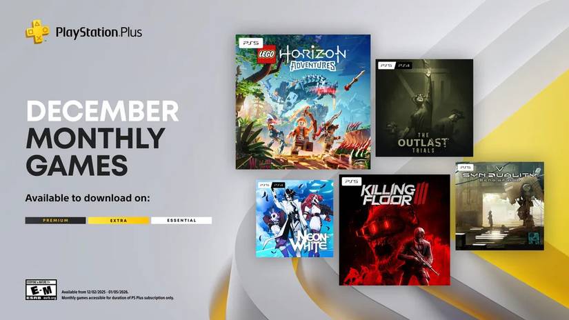 PlayStation Plus December 2025 lineup image showing Lego Horizon Adventures and more