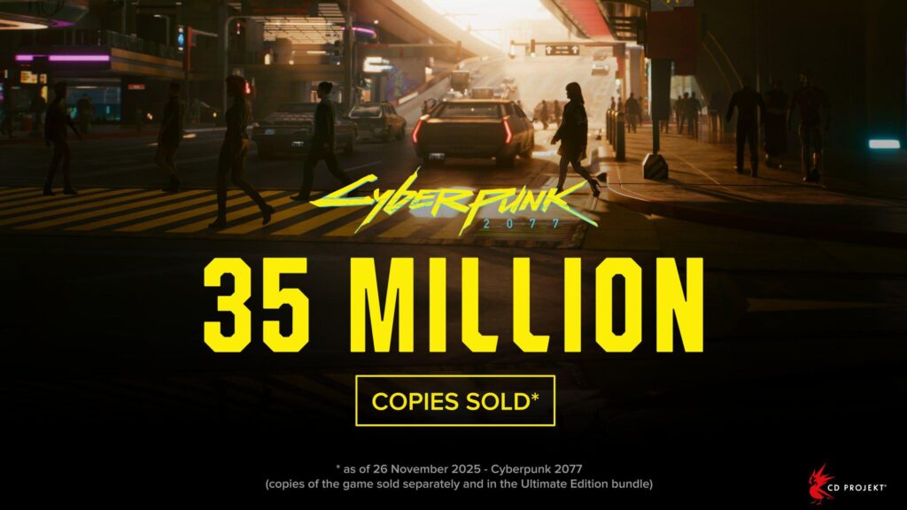 CD Projekt Red announces that Cyberpunk 2077 has now surpassed 35 million copies sold, hitting the milestone faster than The Witcher 3 did