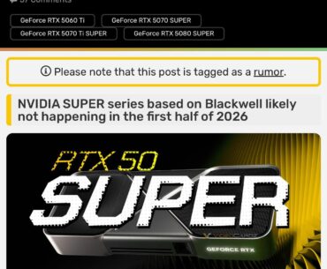 [RUMOR] NVIDIA GeForce RTX 50 SUPER reportedly slips to Q3 2026, RTX 5060 Ti 16GB in short supply soon